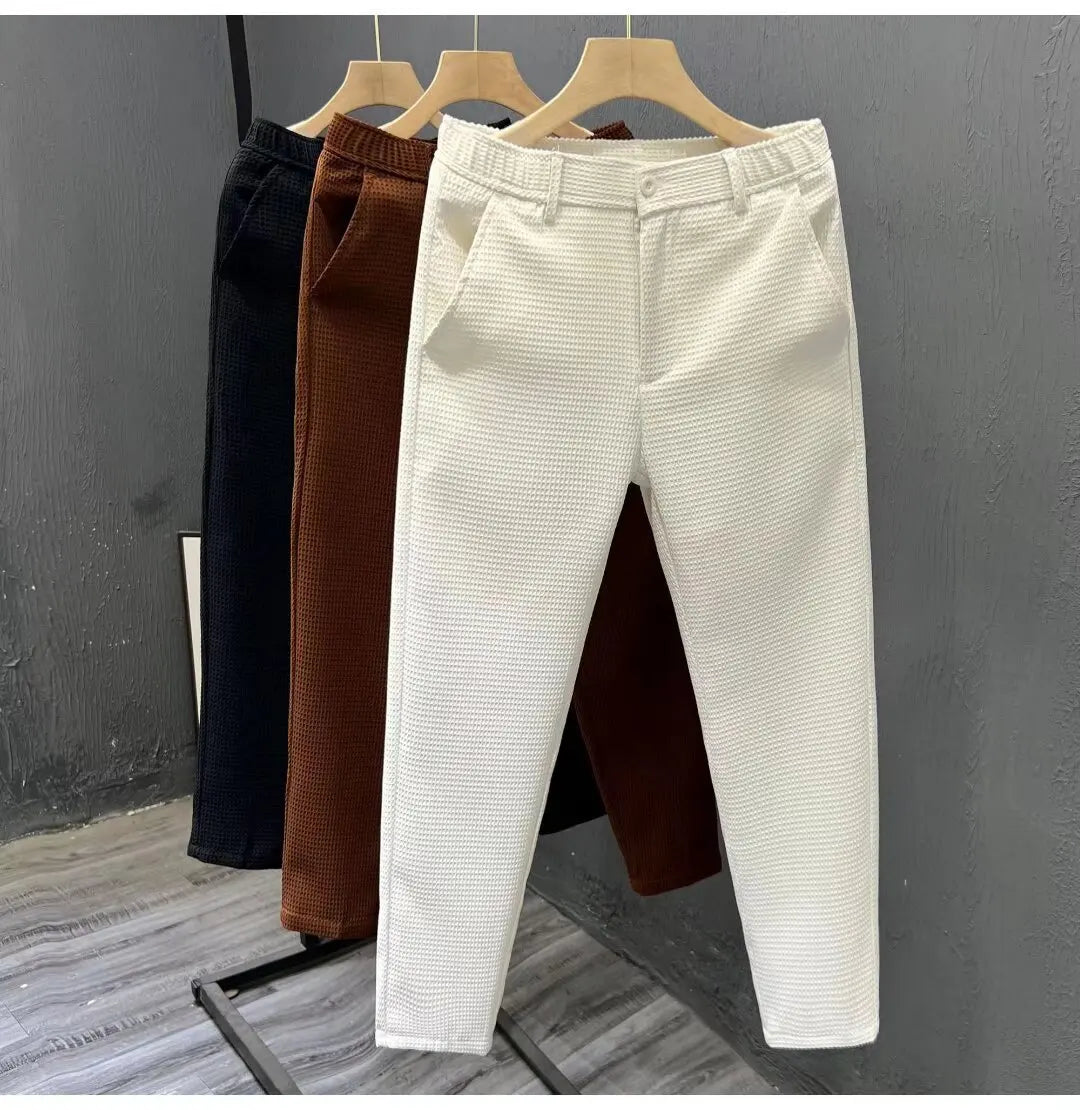 2026 High-grade Men's Solid Suit Pants Spring Summer Korean Style Pocket Straight Nine Split Pants Male Business Casual Trousers