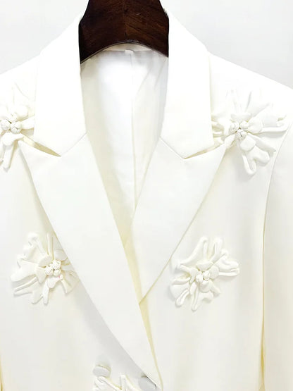 HIGH STREET Newest 2026 Fashion Designer Jacket Women's Stereoscopic Flowers Appliques Double Breasted Long Blazer