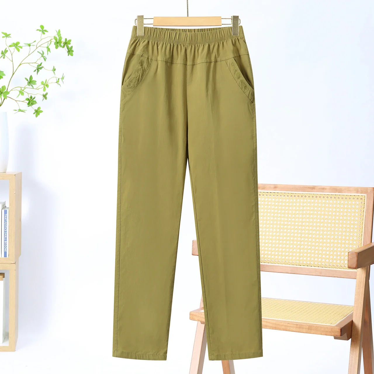 Summer Casual Washed Cotton Women's Plus Size Pants 2025 Elastic Waist Office Casual Outdoor Trousers Breathable Cool Clothing
