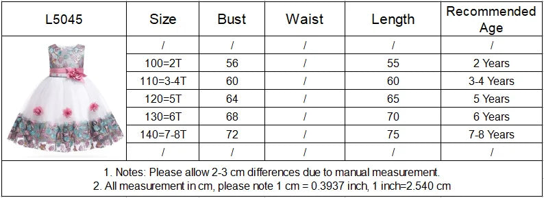 Summer Kids Girl Dress Embroidery Flower Girls Birthday Party Dresses Children Princess Prom Costums Formal Clothes 3 8 Years