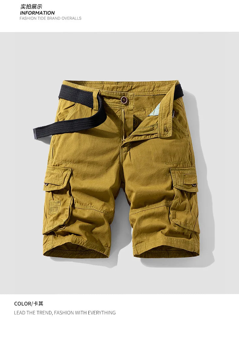 Men's Casual Washed Cotton Cargo Shorts Multi-Pocket Durable Knee-Length Work Shorts Pantaloncini Uomo Camouflage Roupas Hombre