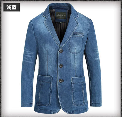 Blazer Men's Fashion Gentleman Business Retro Versatile Trendy Wedding Professional Casual Solid-color Host Cotton Denim Blazer