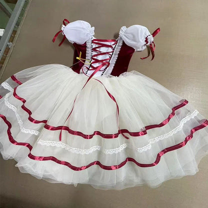 Adults Women Girls Long Ballerina Dress Kids Child Giselle Performance Swan Dance Costume Red Romantic Tutu Ballet Skirt Clothes
