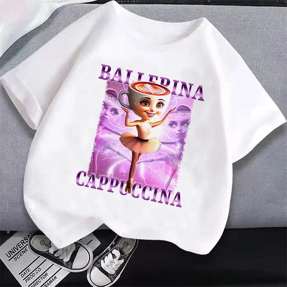 Italian Brainrot T-Shirt Kids Cartoon Anime Print Clothes Round Neck Basic Boys Tops Absorbent Casual Shirts Gift