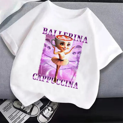 Italian Brainrot T-Shirt Kids Cartoon Anime Print Clothes Round Neck Basic Boys Tops Absorbent Casual Shirts Gift