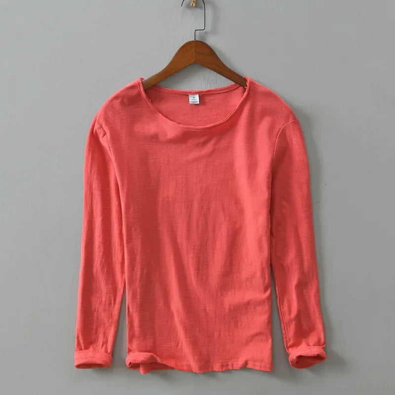 New  Autumn Solid Color Long-sleeved T-shirt Men's Casual Bottoming T-shirt Male Cotton Crew Neck T-Shirt