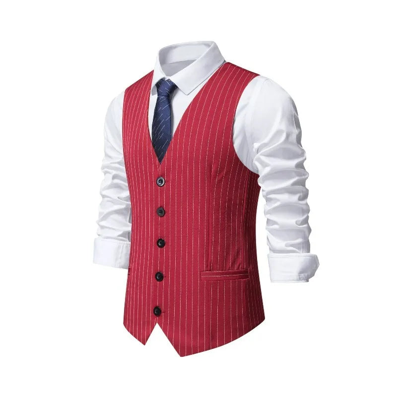Men Suit Vest British Style Striped Business Casual Man Waistcoat Slim V-neck Single-breasted Versatile Male Vest
