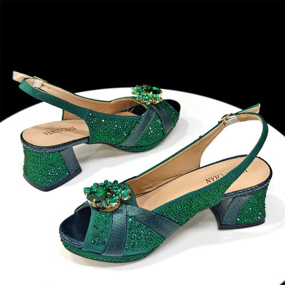 2025 Elegant Women's Peep-Toe Heels & Wine Color Diamond Pumps Set - Chic Italian Footwear & Matching Bags for Parties