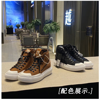 New Fashion High-top Casual Shoes Men Platform White Ankle Boot in Canvas Zipper Ornament Sneaker Boots Handcrafted Man Footwear