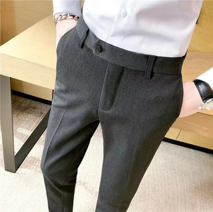Boutique Classic Plaid and Striped Fashion Men's Casual Business Slim Suit Pants Groom Wedding Dress Trousers Party