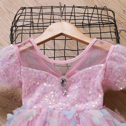 Baby Girls Butterfly Wings Fairy Gauze Princess Puff Sleeve Dress Lovely Kids Summer Tulle Dress Child Birthday Party Gown Dress