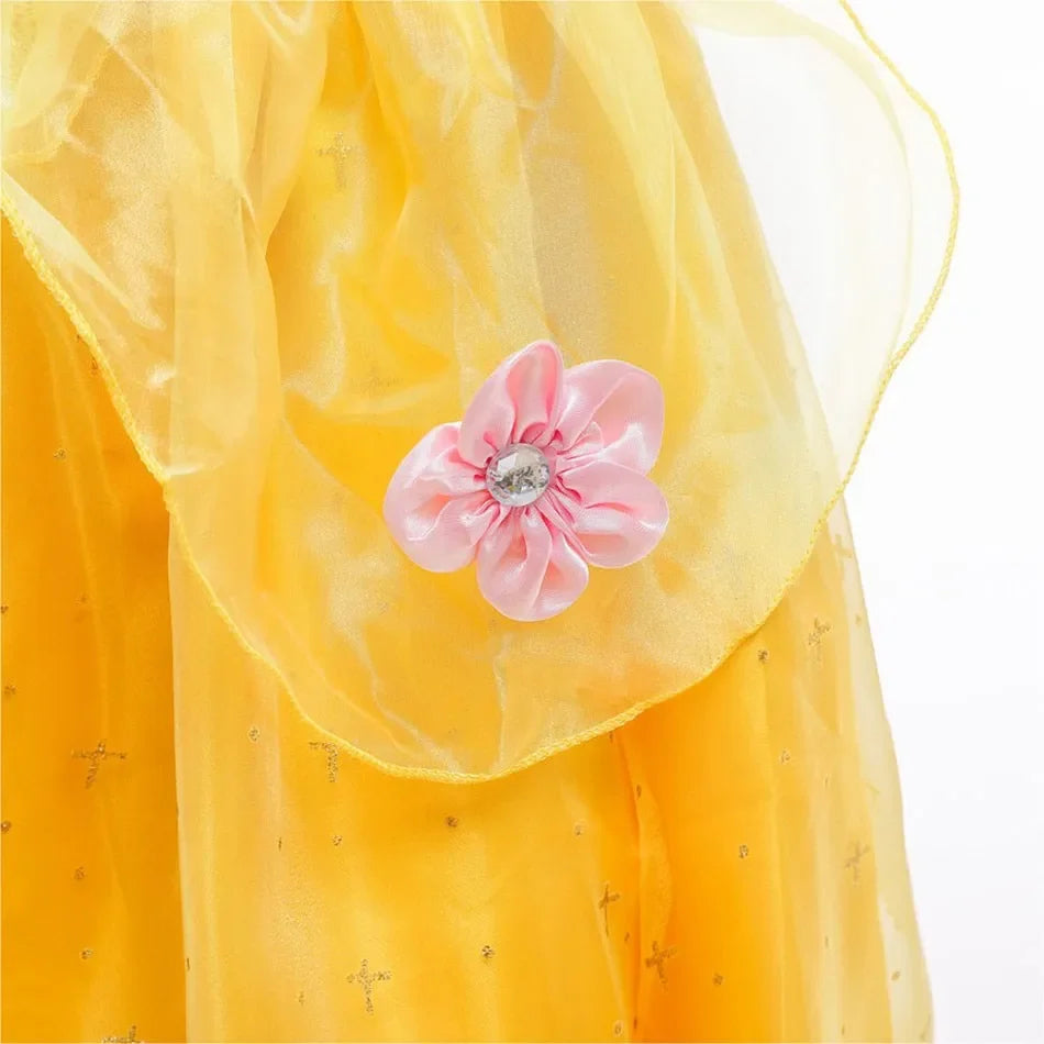 Girl Belle Dress Up Sleeveless Floral Children Party Princess Costume Kids Beauty and The Beast Halloween Carnival Outfit Clothe