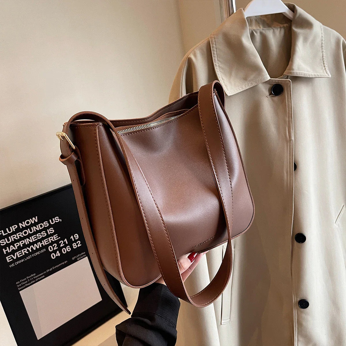 Super Popular Spring and Summer Commuter Bucket Bag for Women 2026 New Style Pu Leather Women's Bag with a High-End Feel, Large Capacity, Single Shoulder Crossbody Bag for Work