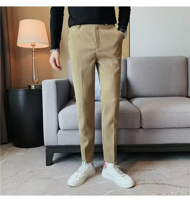 Spring Summer Men's Smart Casual Suit Pants Fashion Slim Fit Solid Color Youthful Vitality Suit Trousers Men Korean Dress Pants