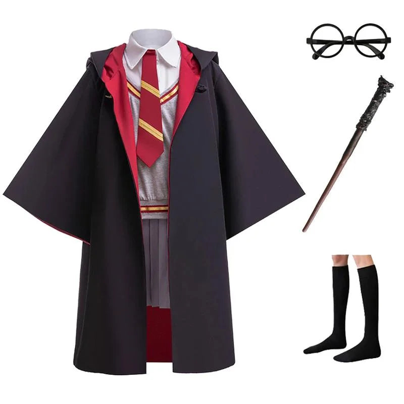 Halloween Movie Cosplay Costume Girls Striped Top + Cape Casual Suit Carnival Halloween Birthday Magic School Dress