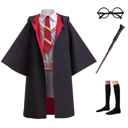 Halloween Movie Cosplay Costume Girls Striped Top + Cape Casual Suit Carnival Halloween Birthday Magic School Dress