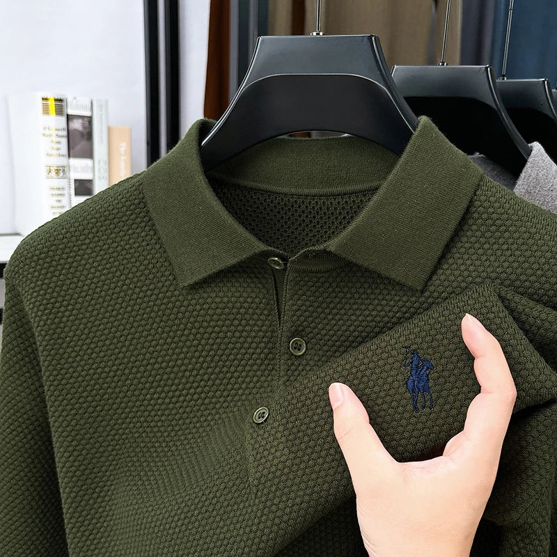 Light Luxury Cotton Long Sleeved T-shirt Men's Fashion Trend Lapel Autumn Paul Embroidery Polo Shirt Men's Long Sleeved Clothes