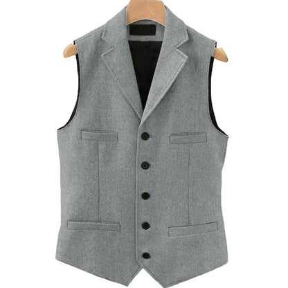 Men Vest Brown Herringbone Single Button With Lapel And Pocket Waistcoat For Wedding Groom Business Formal Banquet Work Men Suit