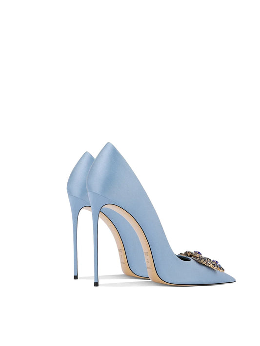 2026 Spring and Autumn New Women's Blue High Heels Pointed Thin Heel Rhinestone Square Buckle Dress Fashion Women's Shoes