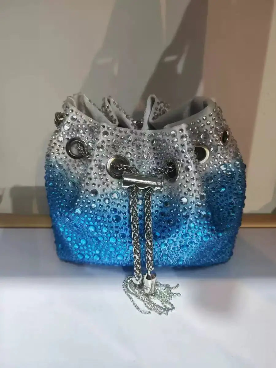 Luxury Designer Women Handbag Glitter Diamond Banquet Bag Satin Bucket Bag Wedding Party Clutch Purse Exquisite Evening Bag