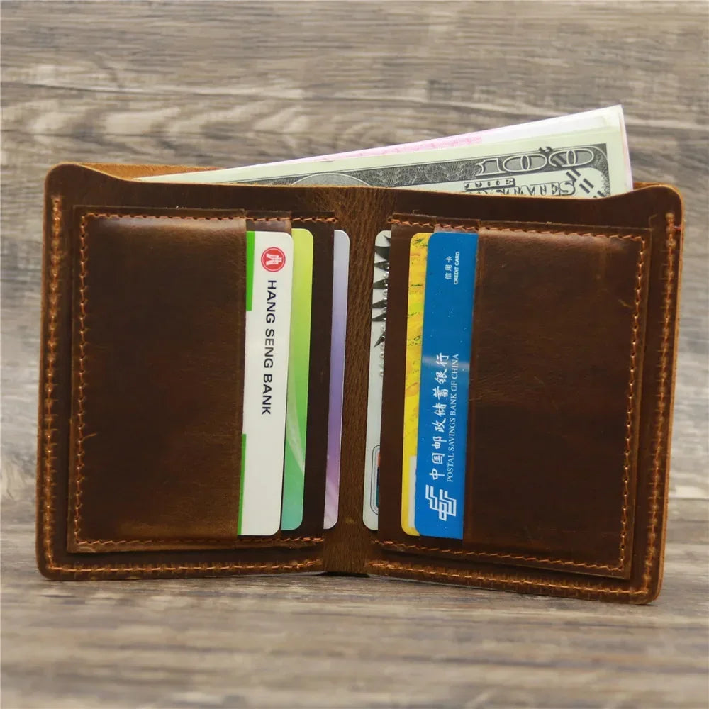 Men's Crazy Horse Leather Wallet, Genuine Leather Wallet, Card Bag, Simple Retro European and American Style, Mens Purse 2026