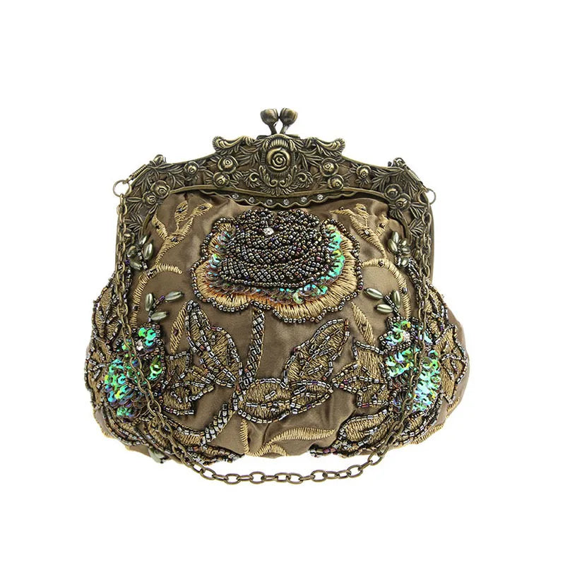 Retro Embroidery Designer Bags Luxury Purses and Handbags Bead bag Sequins Clutch Purse Chains Shoulder Evening Bag Z348