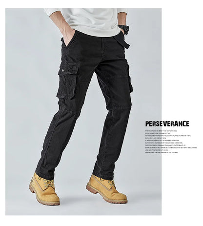 2026 Men's Cargo Pants Straight Leg Cotton Stretch Tactical Trouser Male Military Outdoor Camping Fishing Casual Work Wear Khaki