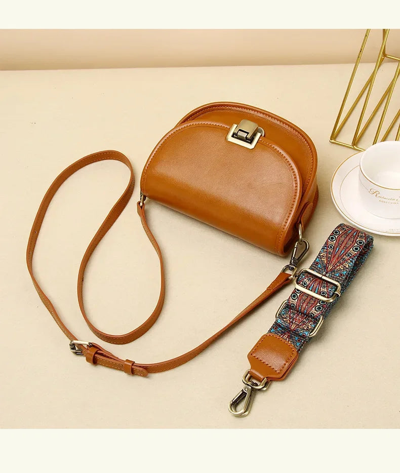New Style Genuine Leather Women's Small Bag Vegetable Tanned Cow Leather Single Shoulder Bag Lady Popular Messenger Purse