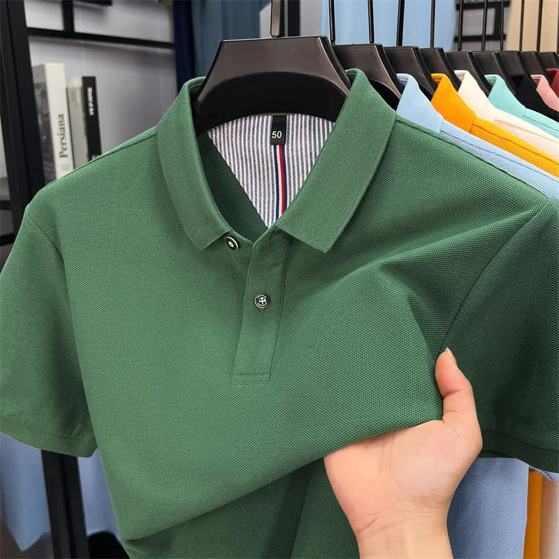 100% cotton short sleeve polo shirt comfortable lightweight high-end brand fashionable simple summer men's casual lapel T-shirt