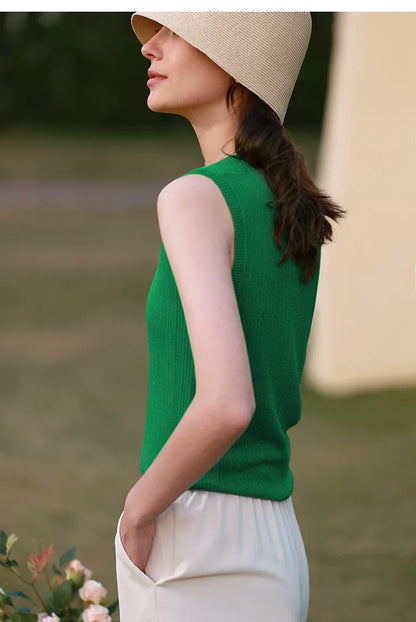 Women's Camisole Top 2026 Summer New Round Neck Knit Sleeveless Vest Straight Layering Versatile Tank For Women 12622082