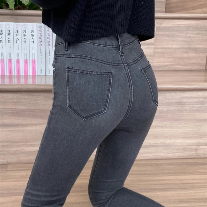 Women Stretch Jeans Lady Slim Skinny Pencil Jeans High Waist Vintage Pants Girls Leggings Straight Leg Korea Fashion Trousers