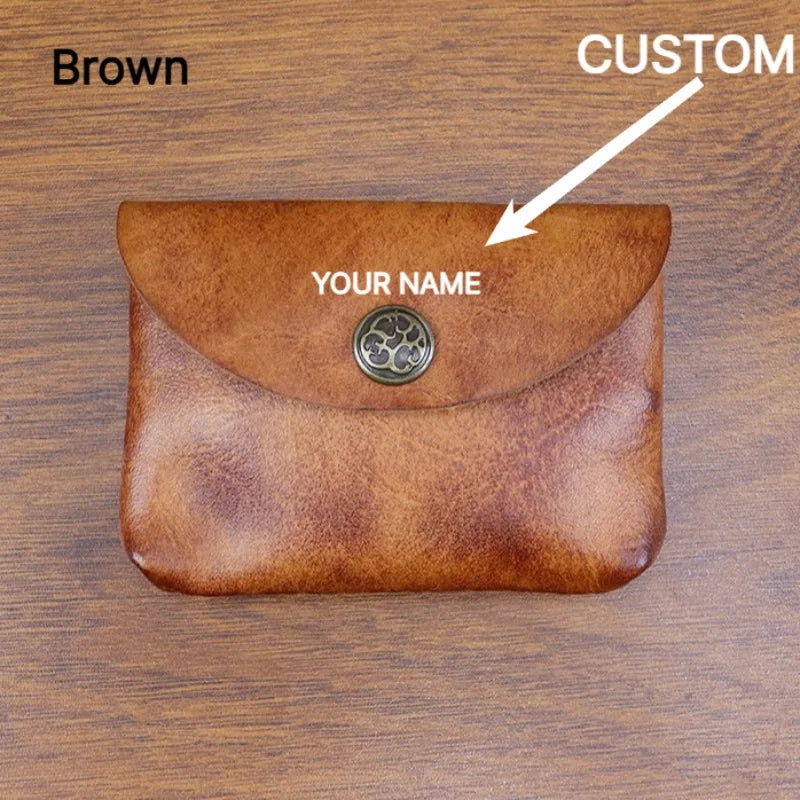 2026 New Japanese Minimalist Card Holder Wallet Vegetable Tanned Leather Women Slim Coin Purse Top Grain Leather CustomEngraving