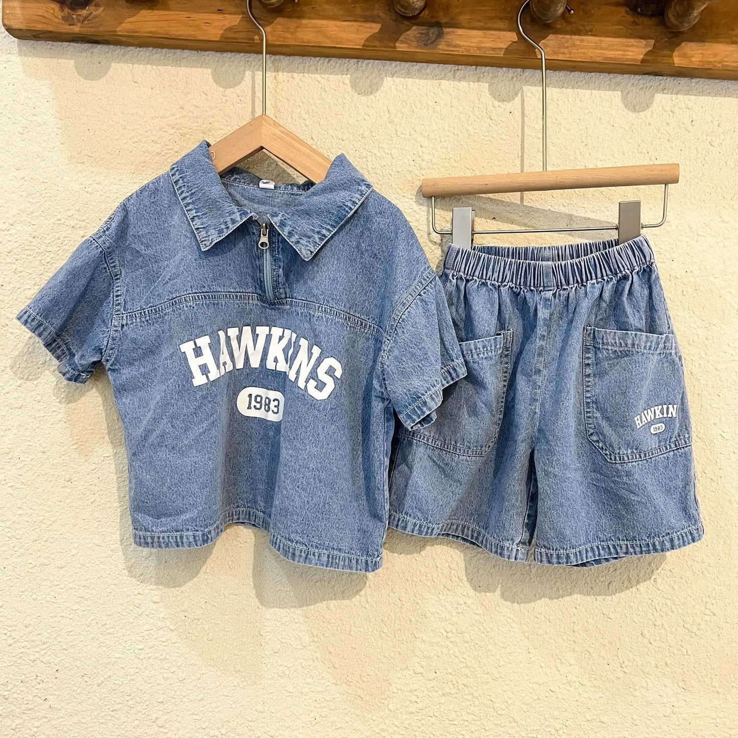 Summer Baby Girls Boys Cotton Alphabet Half Zip Denim T-Shirt Tops+Shorts Pant School Kids Tracksuit Child 2PCS Outfit 1-12Years