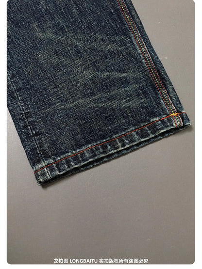 High Quality 100% Cotton Washed Yellow Selvedge Denim Jeans for Men American Vintage Casual Spring Autumn Loose Straight Pants
