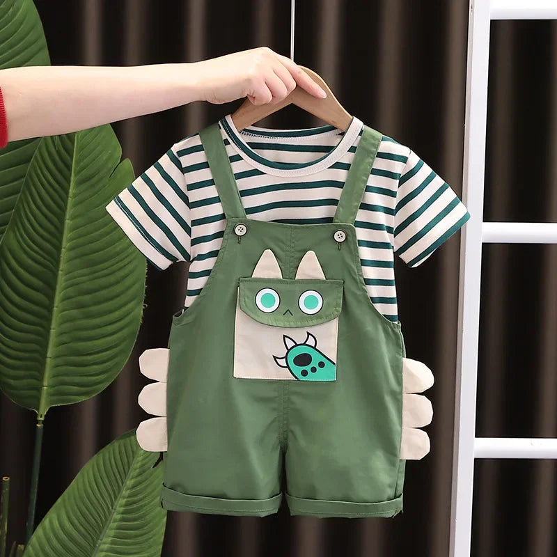 New Summer Kids Baby Clothing Boy T-shirt Bib Shorts 2Pcs/Set Toddler Fashion Infant Children Clothes Suits 0-5 Years