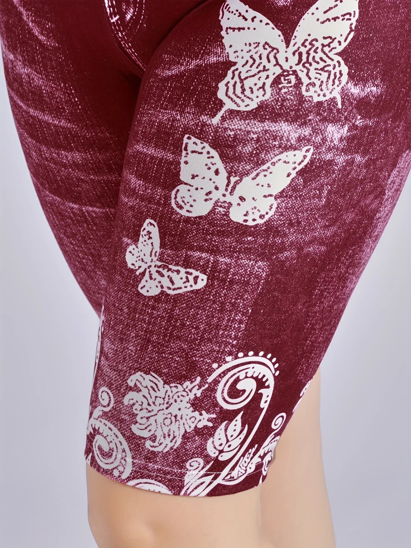 Lmitation Denim Leggings For Women Butterfly Waist Fruit Flower Elastic Shorts High Waist Casual