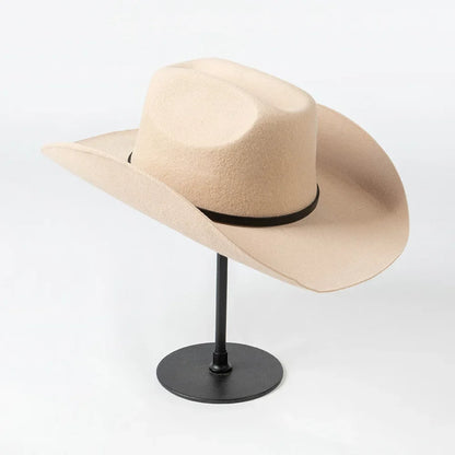 New Autumn Winter Women Fedoras with Belt Buckle Wide Brim Rolled Wool Cowboy Hat M L Size Obtainable