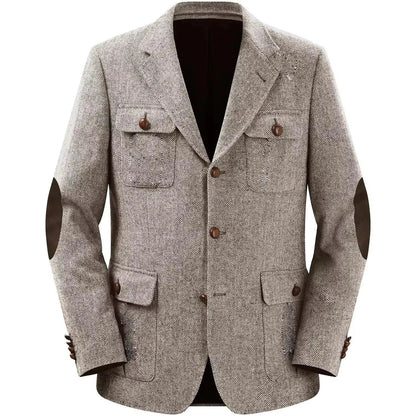 Men's Herringbone Hunting Jacket Casual 4 Pockets Fashion Design Vintage Tweed Blazers Blazer Single Breasted Comfortable Work