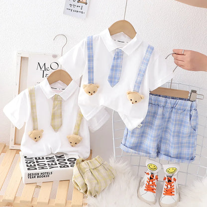 Summer Kids Clothes Set for Boys Girls Patchwork T-Shirt Shorts 2Pcs Suit Toddler Baby Clothing Infant Outfit for Ages 1-5 Years