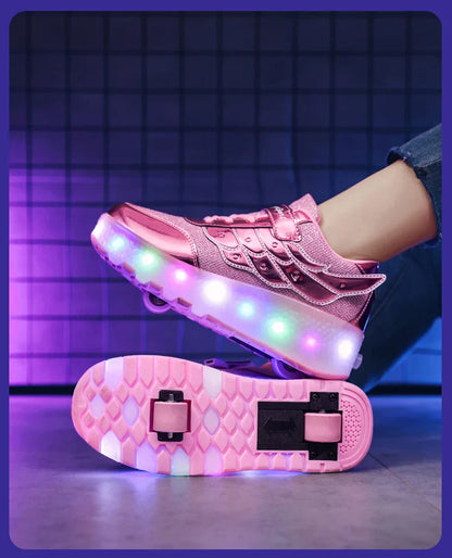 Sneakers Roller Shoes Outdoor Deformation Parkour Skates Dual-Use Children Girls Boys Adult Men Women Unisex Roller Skates