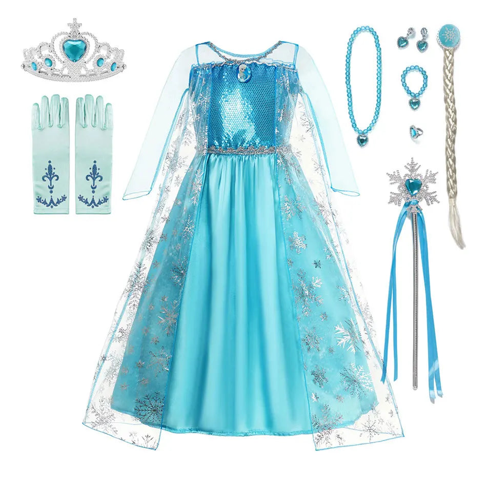 LED Girls Snow Kids Queen Costumes Girls Carnival Party Prom Gown Elsa Robe-Playing Children Princess Dress Birthday Dress