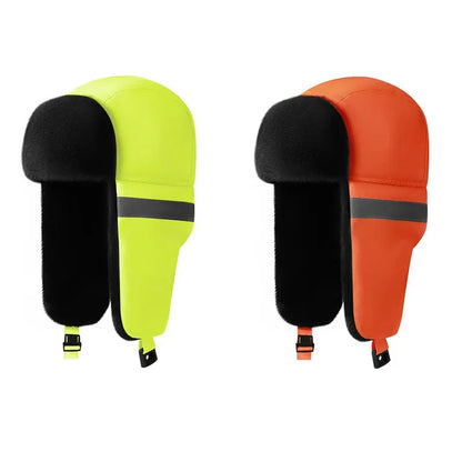 Men's Winter Trapper Aviator Earflap Warm Russian Waterproof Ski Hat Bomber Cap Safety Reflective Strip Protectors Hats