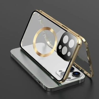 Metal Magnetic Case For Magsafe iPhone 17 Pro Max 16 15 14 13 12 Pro Max Plus Lens Protection Double Sided Glass Snap Lock Cover