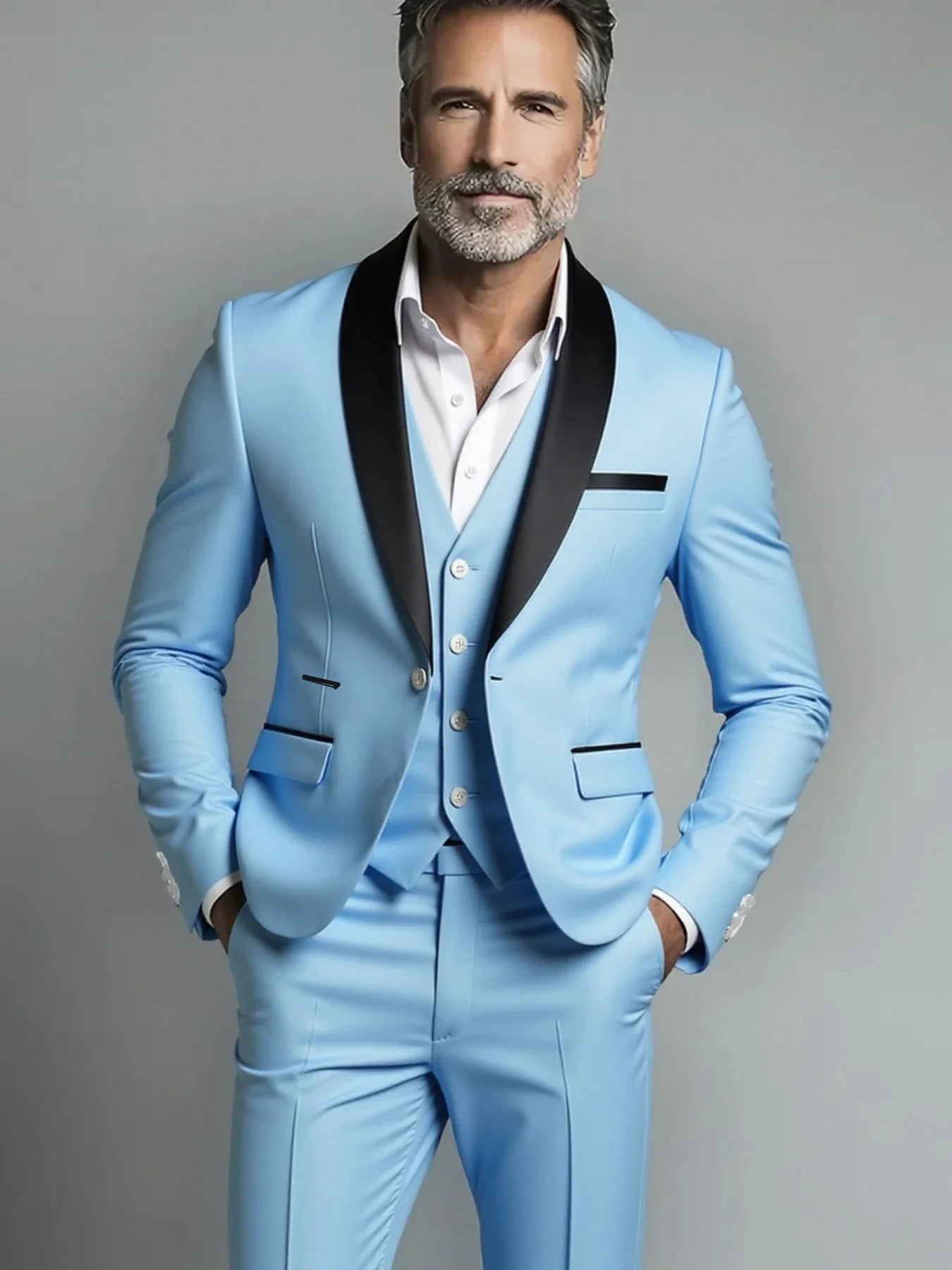 Black White Men Autumn Wedding Party Three Pieces Set Large Size Male Blazer Coat Pants and Vest Fashion Slim Fit Suit