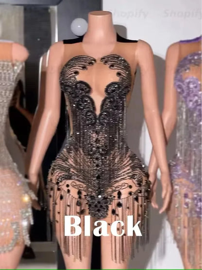 Sexy Gold Crystals Short Prom Dress Luxury For Black Girsl Diamonds Beads Tassels Homecoming Gown Birthday Dress Customized 