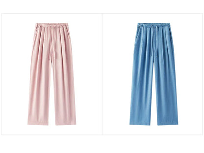 Elastic Waist Denim Pants Women Draped Fit 2025 Summer New Cooling Wide Leg Trousers