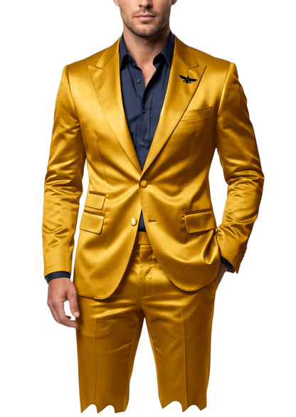 Men's Satin 2-Piece Suit Set Slim Fit Peak Lapel Tuxedo Blazer With Straight Leg Pants For Wedding Party Formal Wear