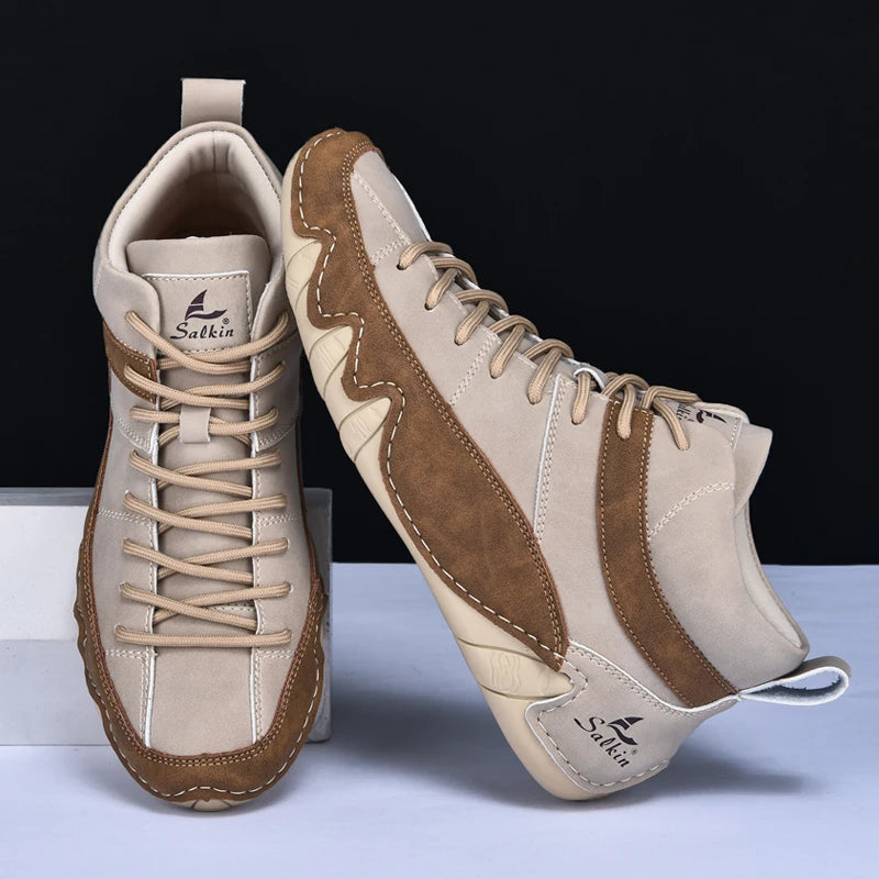 New Autumn 2024 Handmade Leather Men Boots Design Sneakers Man Breathable Casual Leather Shoes Men Ankle Boots Outdoor Fashion