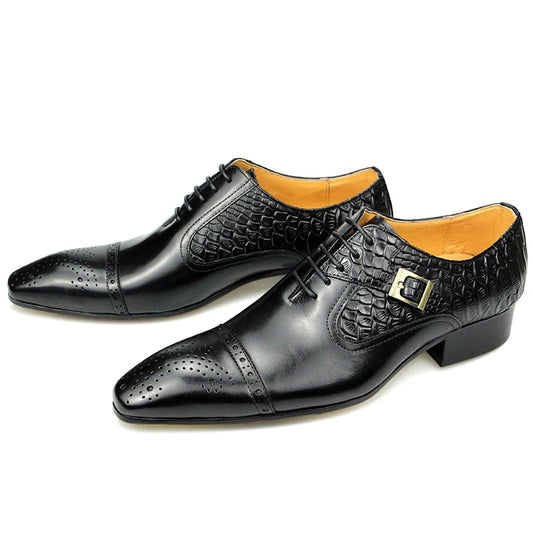 Newest High-end Leather Shoes Dress Oxford Brogue Wedding Party Formal Shoe for Men Lace Up Luxury Fashion Leather Metal Buckle