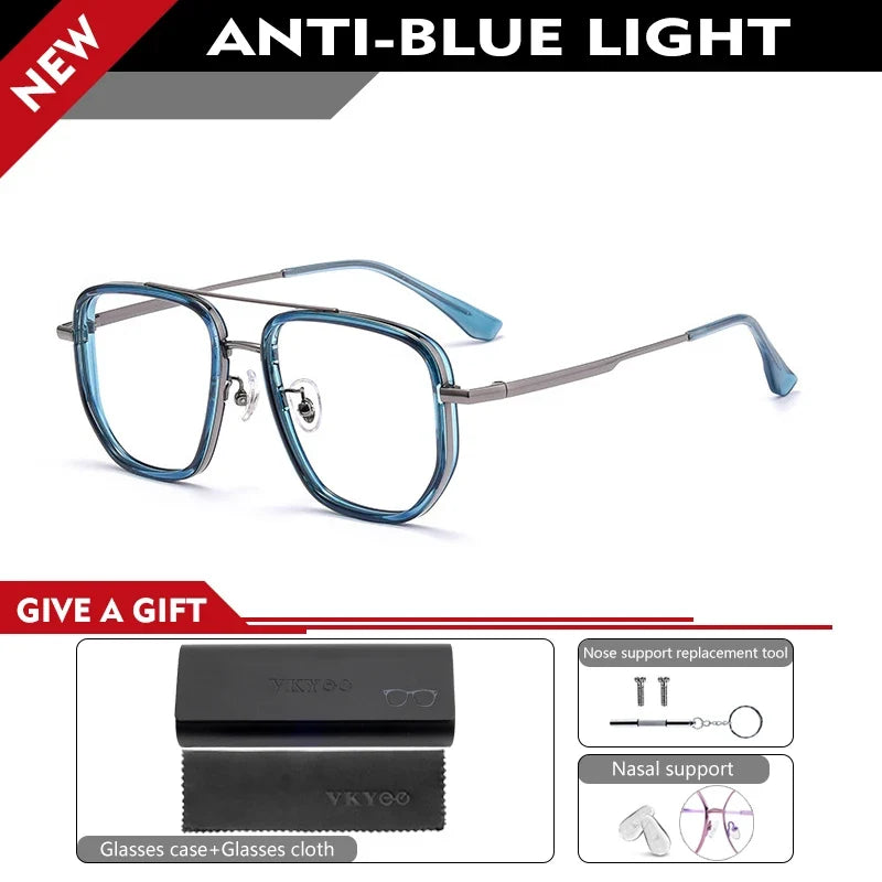 Ultra Lightweight Titanium Frame TR90 Retro Polygonal Eyeglasses Frames Anti Blue Light Glasses Customizable Prescription